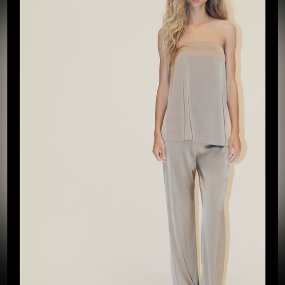 Zara Women's Beige Wide Leg Jumpsuit - Picture 1 of 3